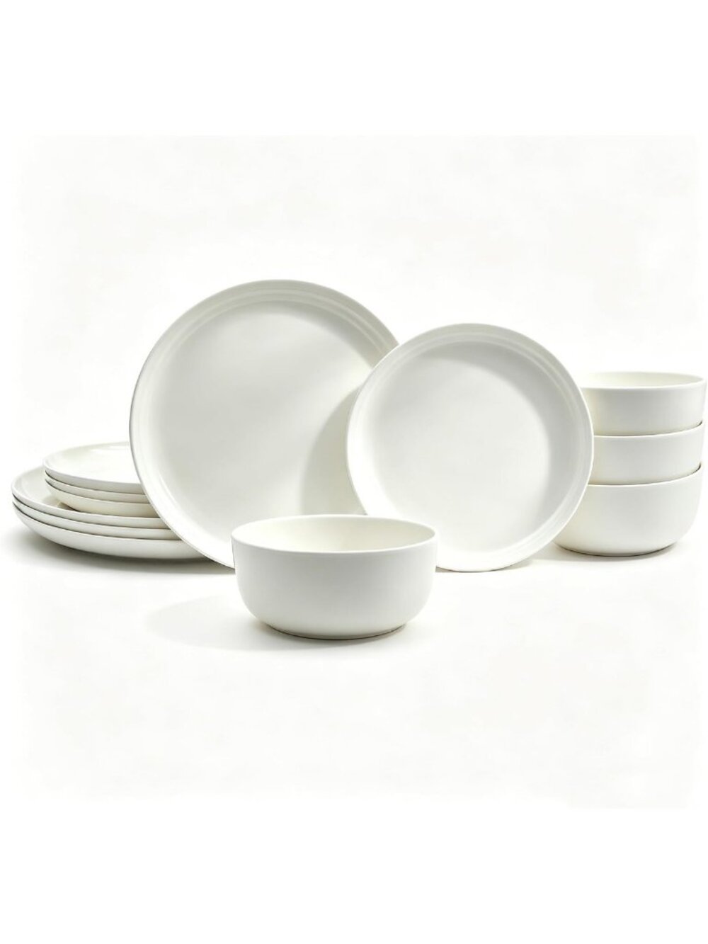 Stylish 12-Piece Melamine Dinnerware Set - White Plates & Bowls for Kitchen